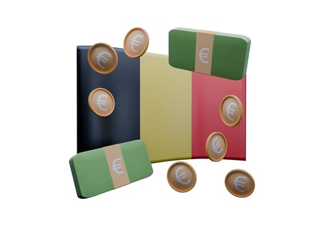 3D render illustration of Belgium flag and currency called Euro ...