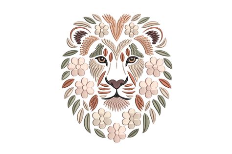 Floral Lion Head Embroidery Design · Creative Fabrica