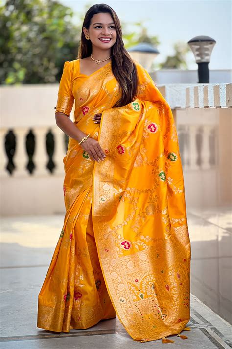 Nectarous Yellow Soft Banarasi Silk Saree With Seraphic Blouse Piece ...