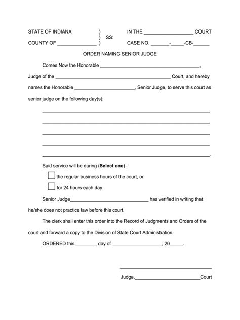IN Order Naming Senior Judge - Blank Fillable Template | Fill Out ...
