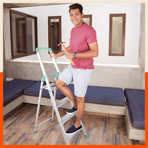 Bathla 4-Step Aluminium Ladder with Multi Utility Support Handle - Teal ...