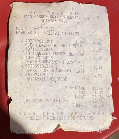 Old pep boys receipt from 1993 : r/Justrolledintotheshop