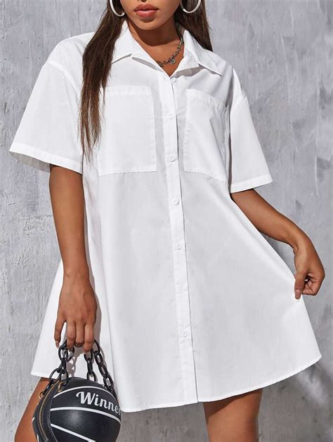 SHEIN EZwear Drop Shoulder Pocket Patched Shirt Dress | SHEIN USA