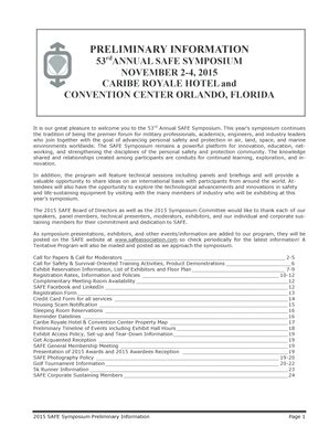 Fillable Online 2015 Preliminary Information - SAFE Association Fax ...