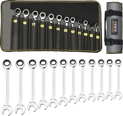 Airaj 12 Pcs Ratcheting Wrench Set Metric 8-19 mm, Ratchet Wrenches Set for Car and Home Repair ...