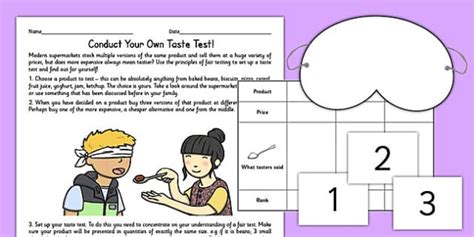 Image result for Taste Test Worksheet