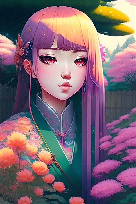 Lexica - A chibi style drawin, anime girl, samurai in a garden on a ...