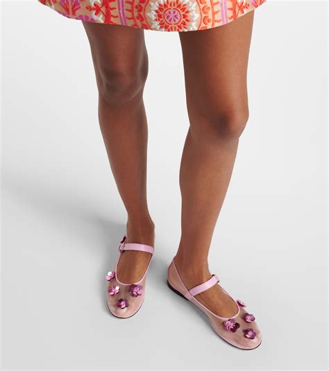 Sequined leather-trimmed Mary Jane flats in pink - Mach Mach | Mytheresa
