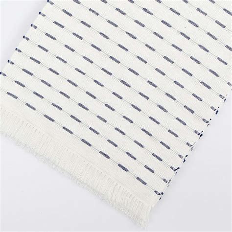 Set of 4 Ivory Reversible Rib Placemats with Navy Blue Stripes, 13x17