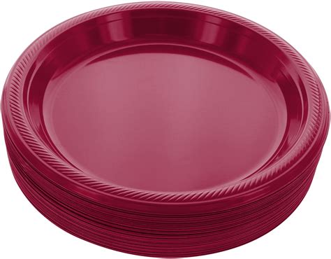 Disposable Plastic Plates Burgundy, 10.4 Inches Plastic Dinner Plates ...