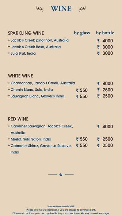 Menu at Kava, Indore