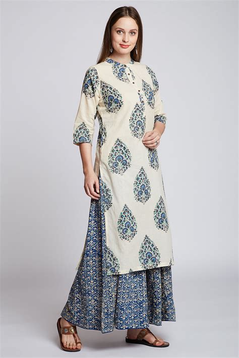 Hand block printed skirt with long Mughal hand block printed cotton ku ...