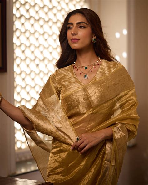 Shop Vibha Golden Solid Pure Tissue Saree for Women Online in India at ...