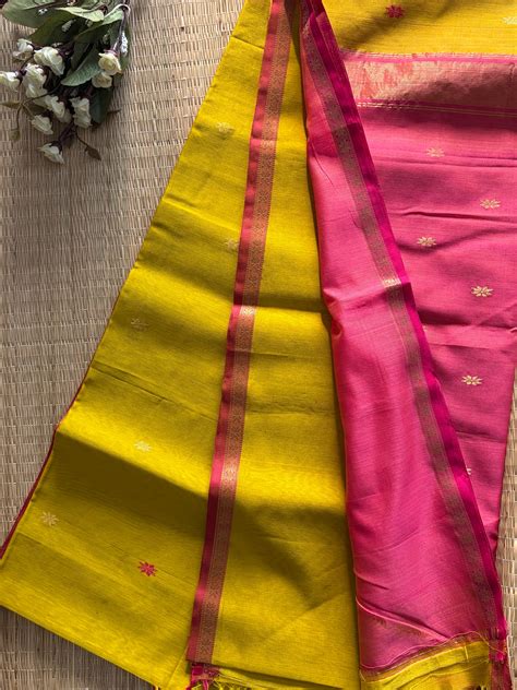 Chameli Lemon Green Pink Maheshwari Handloom Saree – Saarkala