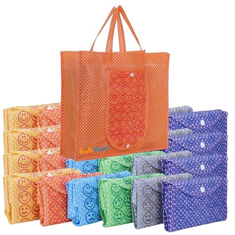 BulkHunt 24 Pcs Foldable Reusable Shopping Bags Emoji Printed Bag with ...