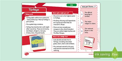 KS1 Türkiye Fact File - Geography (teacher made) - Twinkl