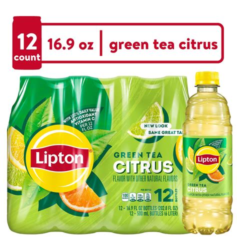 Lipton Iced Green Tea, Citrus Bottled Tea Drink, 16.9 oz, 12 Bottles ...