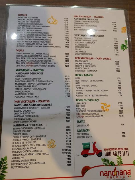 Menu at Nandhana Palace -Andhra Style Restaurant - Rajajinagar ...