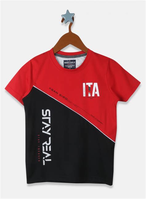 Buy Boys Red & Navy Blue Printed T-Shirt Online in India - Monte Carlo