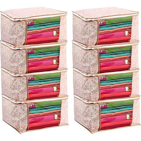 Saree Cover Set of 8 Non Woven Fabric Clothes Organiser for Wardrobe ...