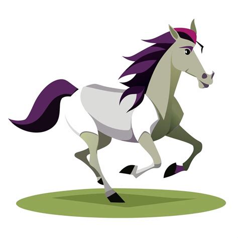 A horse with a purple mane and a purple mane running in the grass ...
