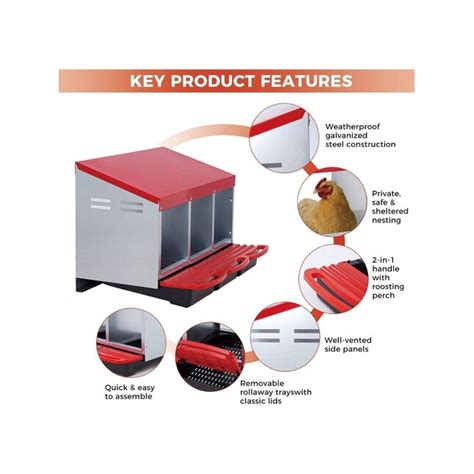 Garvee Chicken Nesting Box 3 Hole Galvanized Steel Roll Away Nesting ...