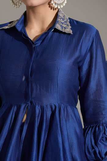 Buy Blue Embroidery Collared Peplum Top For Women by Jayanti Reddy ...