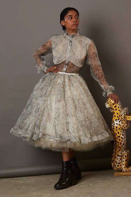 Buy White 30% Silk 70% Nylon Printed Scribble Abstract Gathered Skirt ...