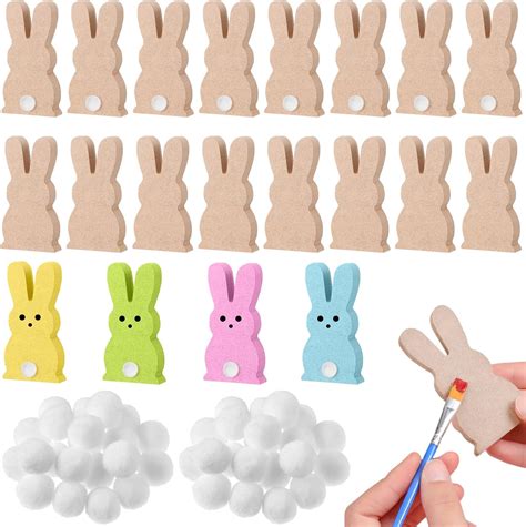 Buy 40 Pieces Easter Wooden Bunny Cutouts Unfinished Peep Bunny Table ...