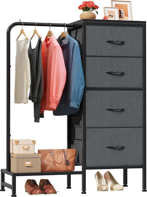 Amazon.com: HIGDBFE Dresser with Hanging Rack, 4 Drawers Small Closet ...