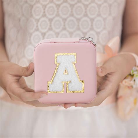 Custom Initial Jewelry Box with Chenille Letter Patch, Portable Jewelry ...