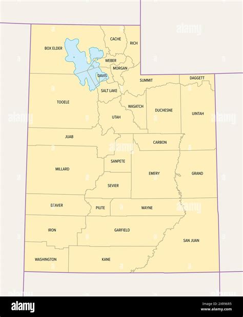 Utah, U.S. state subdivided into 29 counties, political map with ...