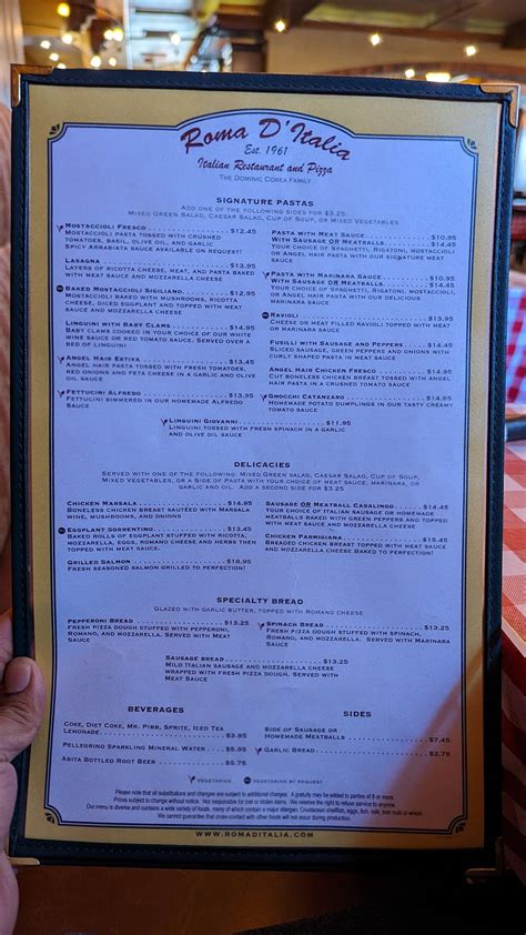 Menu at Roma D' Italia pizzeria, Tustin, 611 El Camino Real