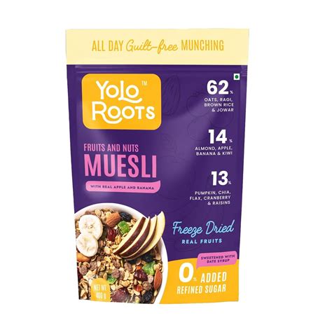 Yolo Roots Muesli 400gm with Real Fruits & Nuts | Real Apple, Banana ...