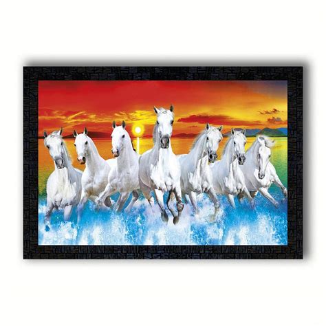 Generic PNF Vastu Seven (7) Running White Horse with Wooden Synthetic ...