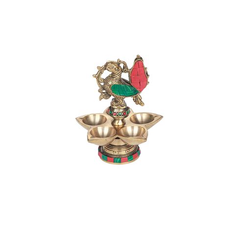 Brass Bird Lamp With 5 Diya Stone Work – Ragaarts