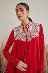 Buy Red Crepe Embroidery Mandarin Collar Gara Yoke Top For Women by ...