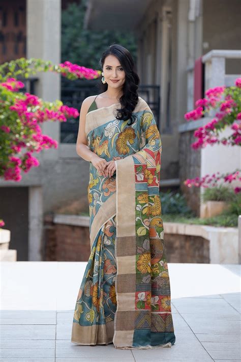 Handloom Tussar Silk Saree Highlighting Kalamkari Heritage – PREMVASTRA