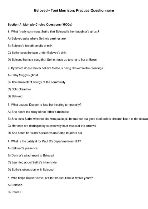 Beloved (ENG 101): Practice MCQ Questionnaire for Section A - Studocu