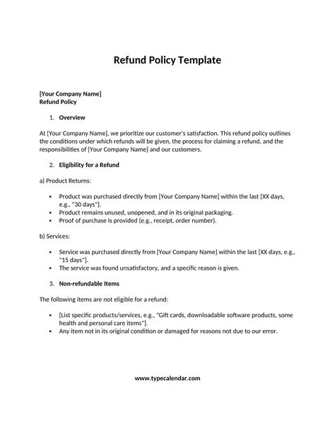 Free Printable Refund Policy Templates [Word, PDF] Services, Digital ...