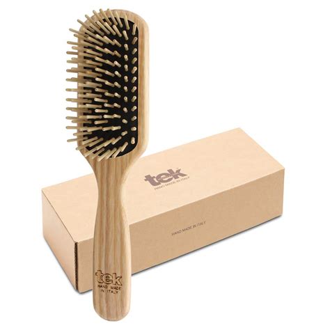 Buy Tek medium paddle hairbrush with short pins in ash wood - Handmade ...