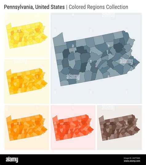 Pennsylvania, United States. Map collection. State shape. Colored ...