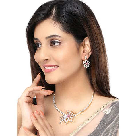 Buy Yellow Chimes Floral Themed American Diamond Studded Gold-toned ...