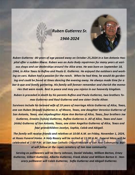 Obituary for Ruben Gutierrez Sr. - Rosas Funeral Home Inc