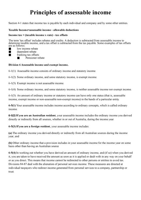 Principles Of Assessable Income - Principles of assessable income Section 4-1 states that income ...