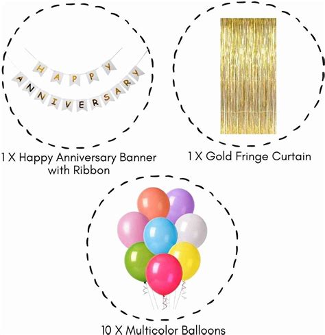 Wonder Decoration Combo Happy Anniversary White Banner, Gold Fringe ...