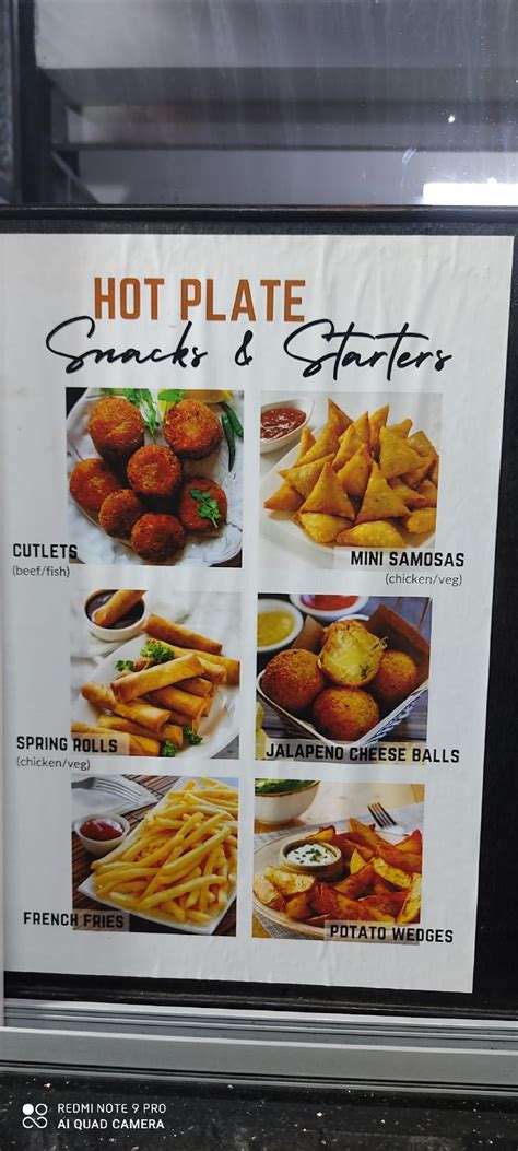 Menu at Hot plate, Kochi, South