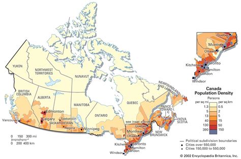 Map of Canada population: population density and structure of population of Canada