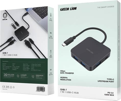 Green Lion 7 in 1 USB-C Hub, Type-C Input Port 100W PD, Type-C Upstream ...