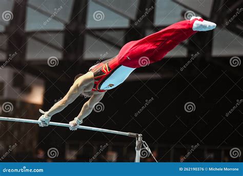 Spanish Athlete Mir Nicolau Competes on the Horizontal Bar Editorial ...